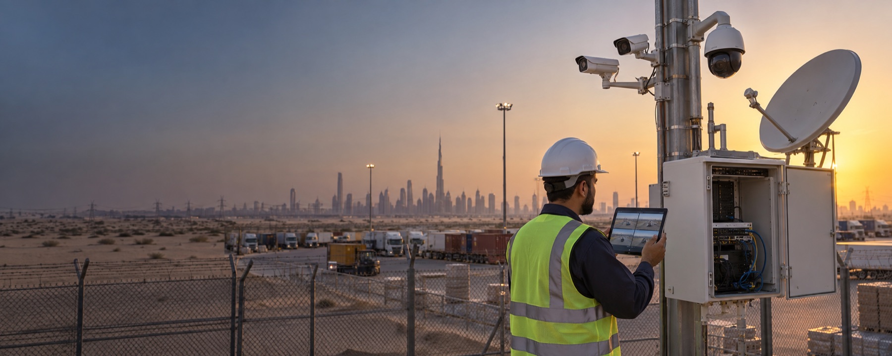 Security operator monitoring cameras at a remote UAE site