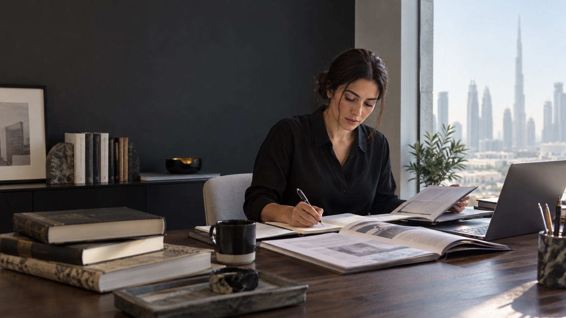 Editor reviewing source notes for a UAE connectivity guide