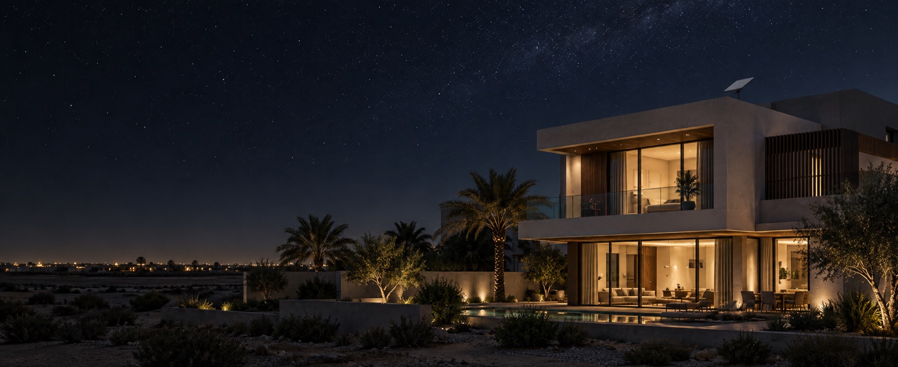 UAE villa, business site and city connectivity represented at night
