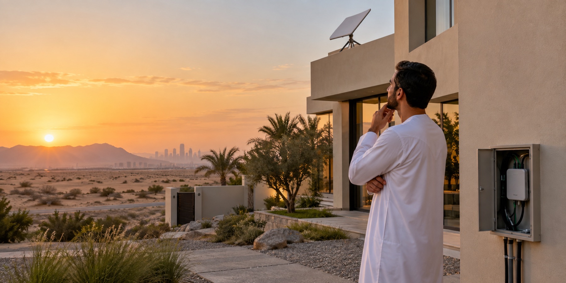UAE villa owner comparing fibre and satellite internet options