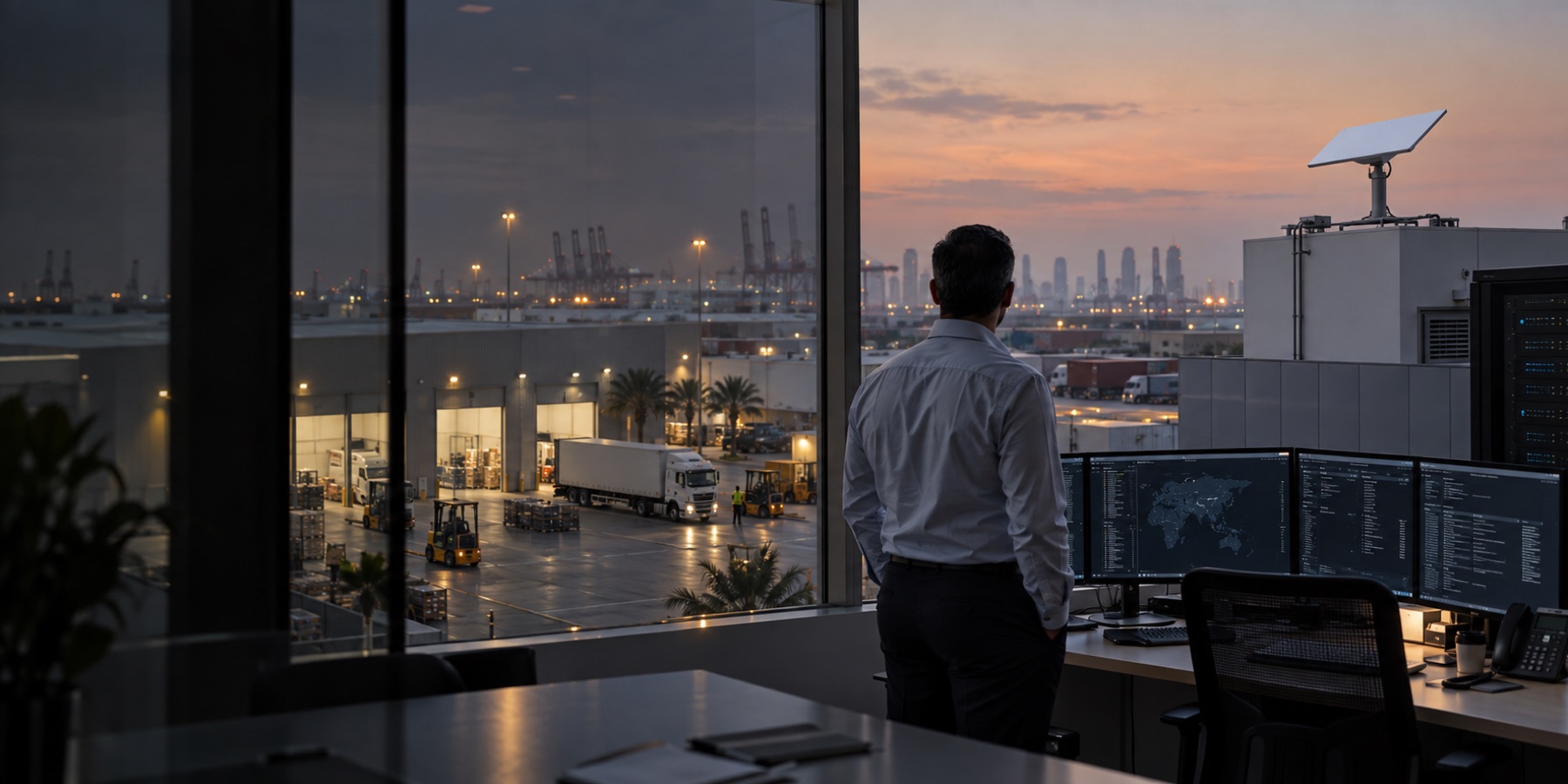 UAE operations team working beside a logistics yard and connected office