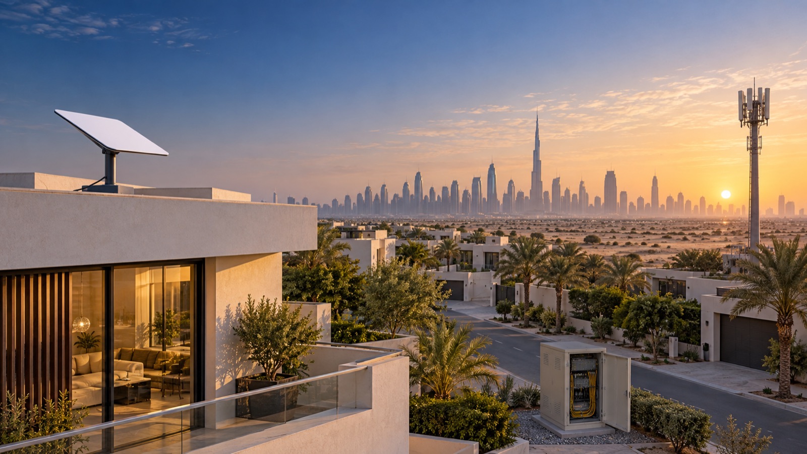 UAE property comparing fibre, 5G and satellite internet access