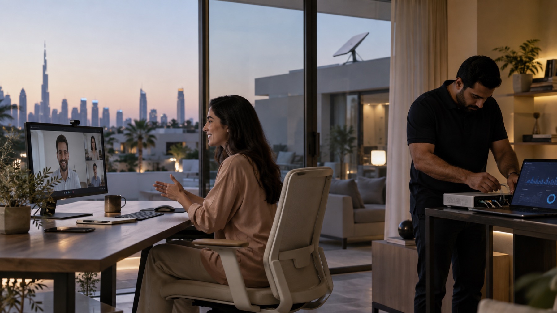 UAE home office prepared for a practical internet speed and video-call test