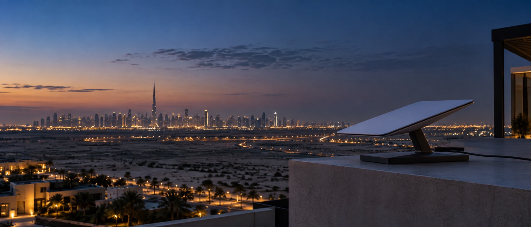 Unbranded satellite internet terminal serving a UAE property