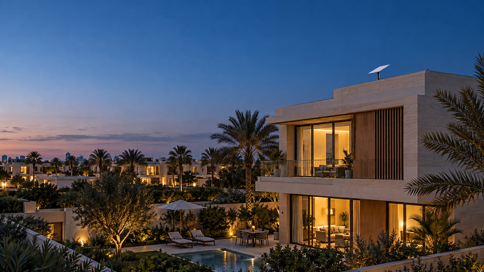 UAE villa with an unbranded rooftop satellite internet terminal
