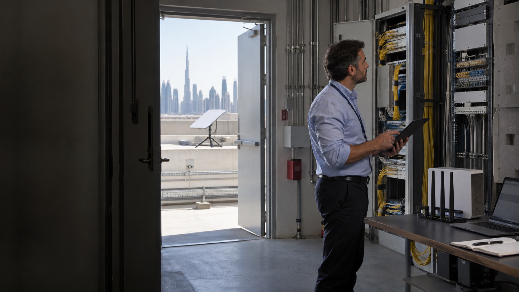 UAE office comparing satellite and fixed internet paths