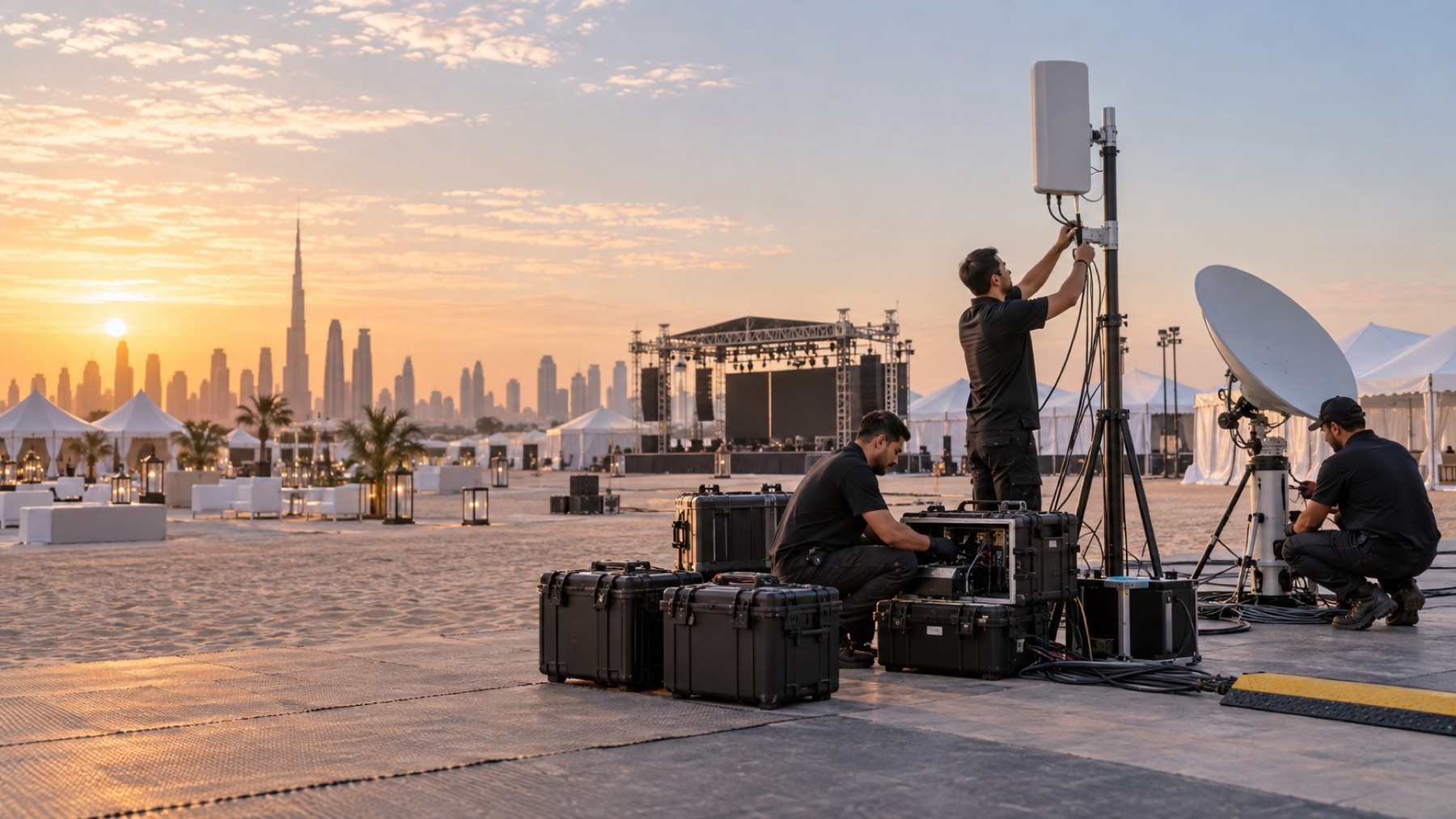 Temporary UAE site office with portable internet and Wi-Fi equipment