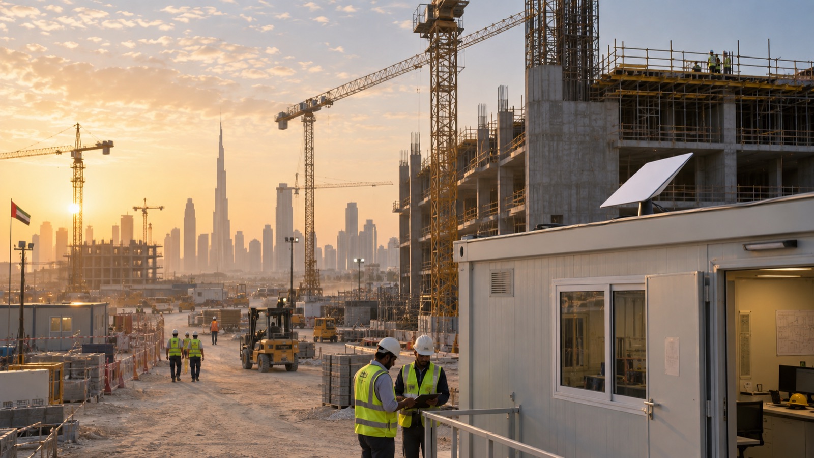 UAE construction site using temporary satellite and site network infrastructure