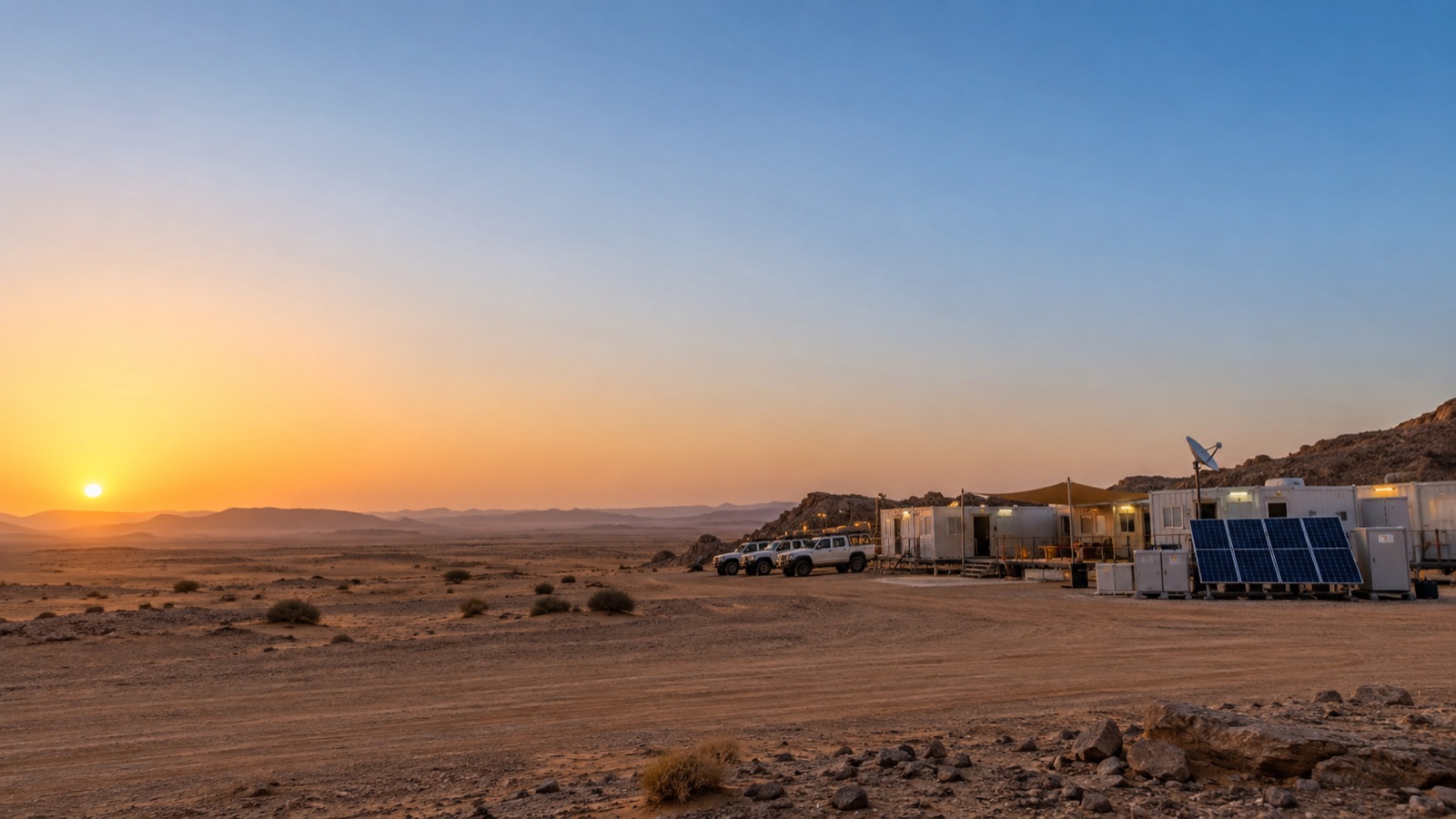 Remote UAE operations camp with satellite connectivity and protected power